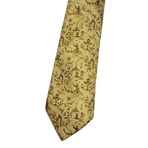 Salvatore Ferragamo Tie 100% Silk Yellow Brown Asian Print Novelty Office Career